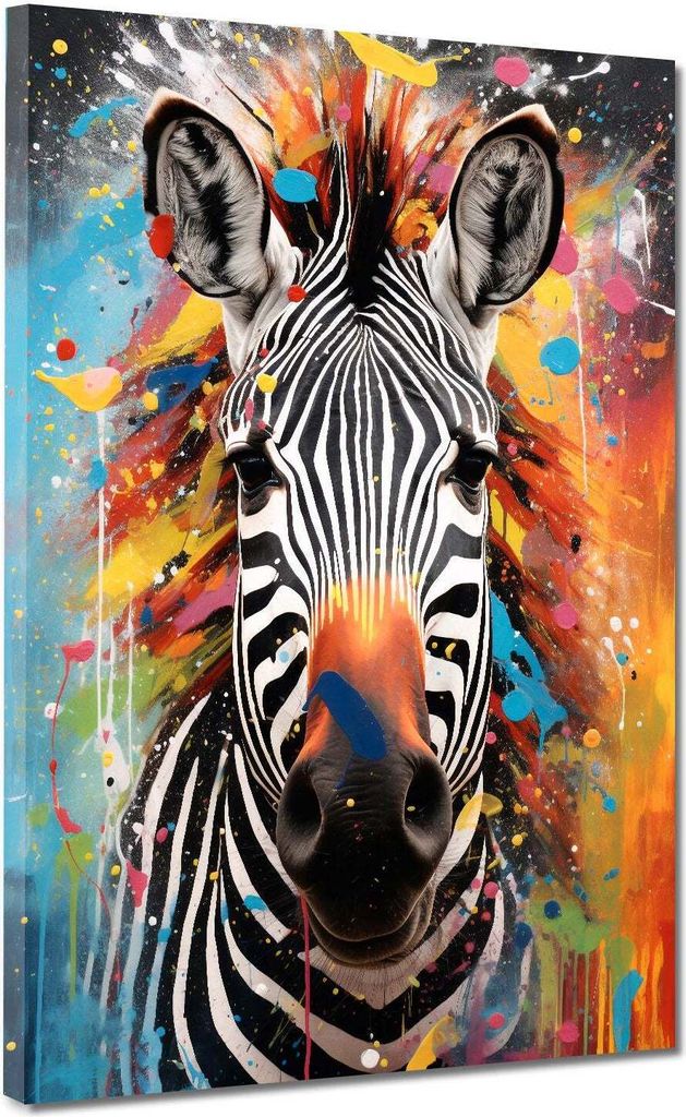 Pop Art Zebra frontal Tiere Afrika Leinwandbild Wandbild Kunstdruck XL Wanddeko: 60x80x2cm