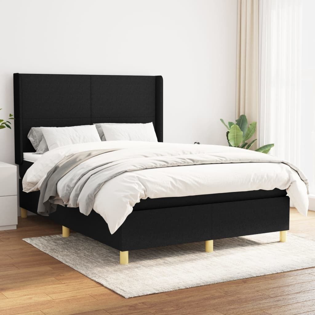 The Living Store Boxspringbett mit Matratze Schwarz 140x190 cm Stoff