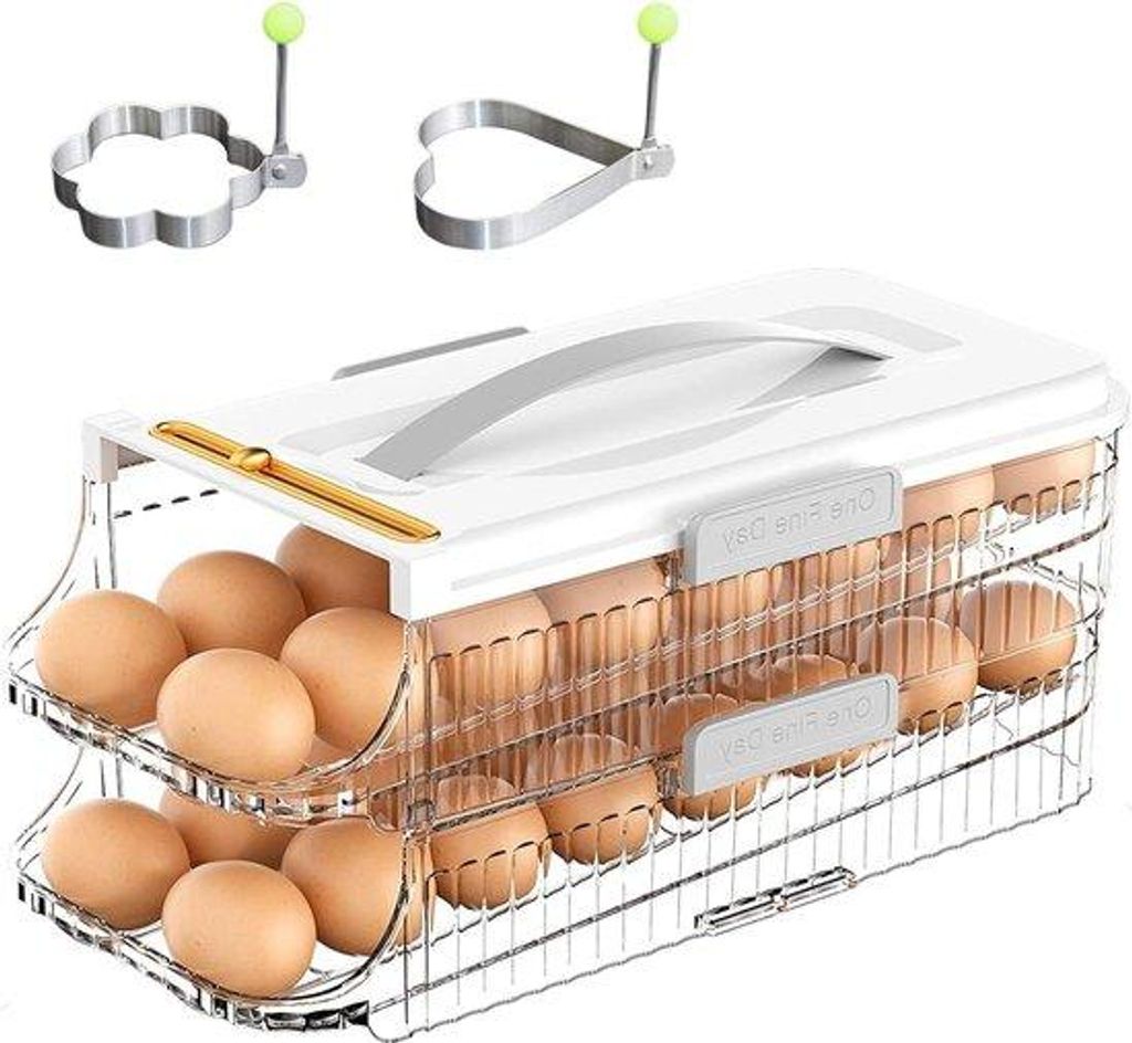Eierbehälter für den Kühlschrank - 2 Ebenen - Kühlschrank-Organizer - Eierbehälter mit Griff - stapelbar - klare Eier - Kühlschrank-Organizer...