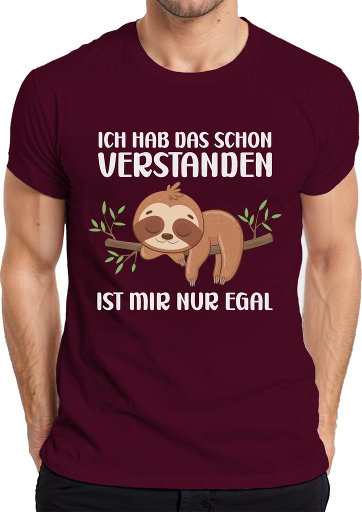 Verstanden ist mir egal faultier schlafen Lustiger Spruch Ironie Herren T-Shirt, Burgundy, M