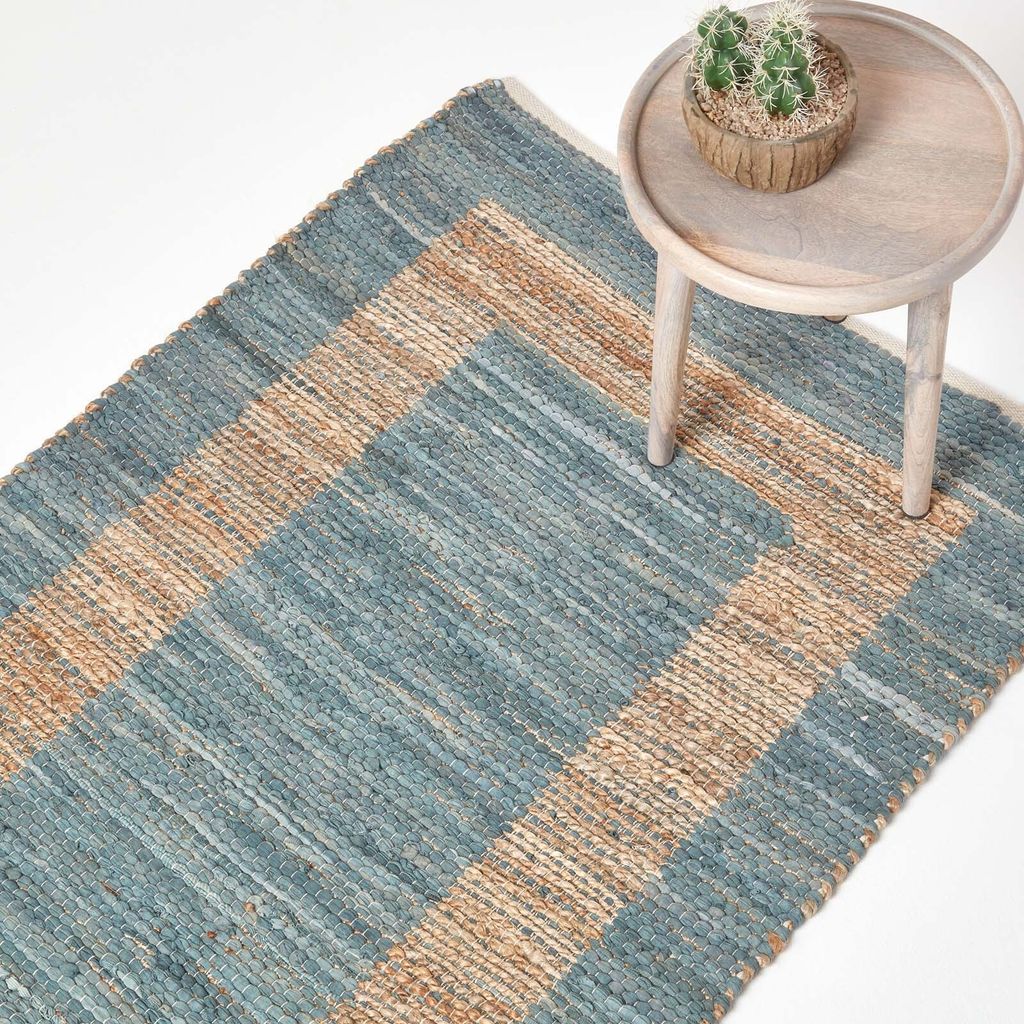 HOMESCAPES Chindi-Teppich Veranda aus Hanf und Baumwolle, grau und beige, 160 x 230 cm