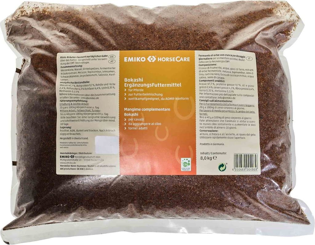 Emiko EM HorseCare Bokashi Pferde 8 kg Darmflora Kleie-Kräuter-Ferment Ergänzungsfutter