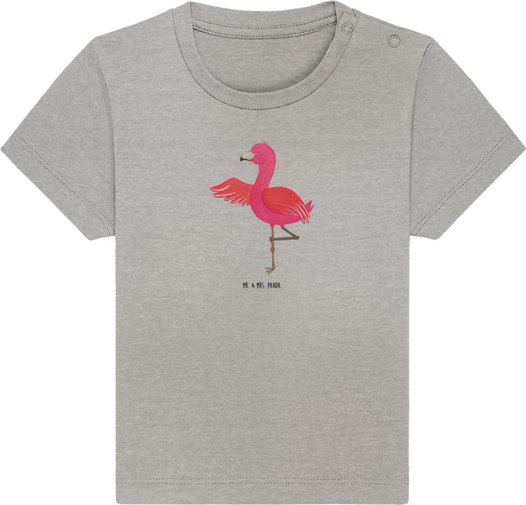 Mr. & Mrs. Panda Babyshirt Flamingo Yoga 24. - 36. Monat - Heather Grey - Geschenk, Achtsamkeit, Entspannung, T-Shirt, Baby, Baum, Kleinkind, Urlau...