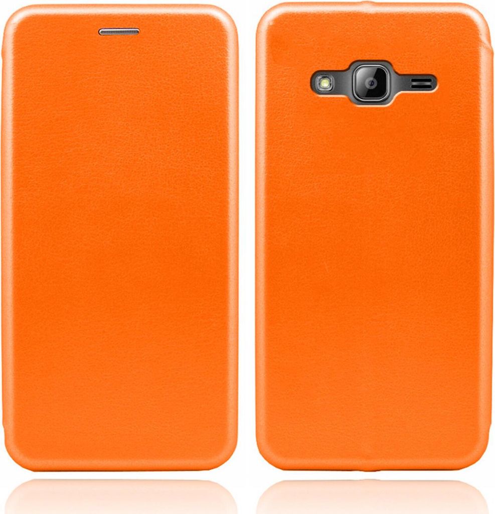 Handy Schutz Hülle für Samsung Galaxy J3 Handytasche mit Magnetdeckel Kartenfach und Standfunktion Klapphülle Etui Orange