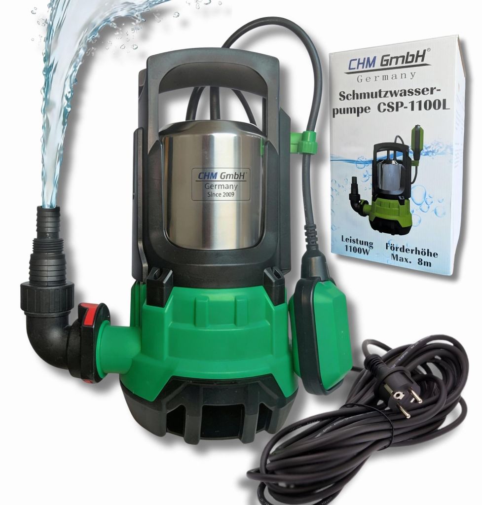 Tauchpumpe Schmutzwasserpumpe 15000 l/h 1100 Watt für Partikel bis 25mm mit 360° Winkeladapter