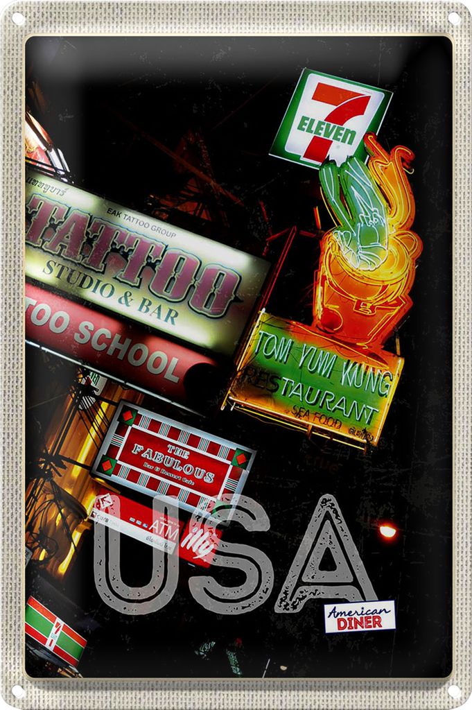 Blechschild Reise 18x12cm Amerika Tattoo Restaurant Diner 90er