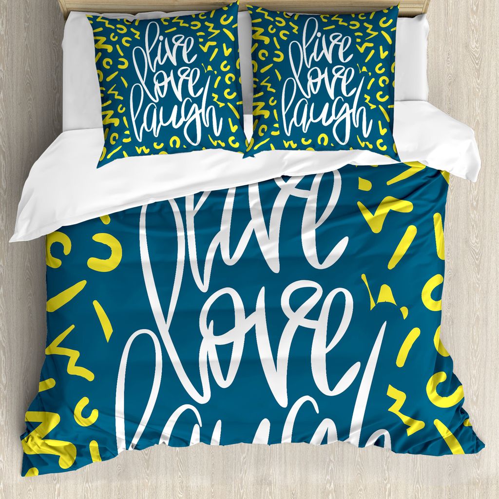 ABAKUHAUS Lebe Lache Liebe Bettbezug, Romantisches Design, Milbensicher Allergiker geeignet mit Kissenbezügen, 200 cm x 200 cm - 80 x 80 cm, Viole...
