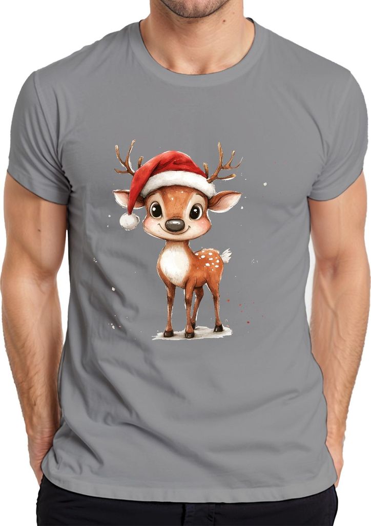 Niedliches Weihnachtsrentier Santa Kinder Geschenk Cartoon Retro Herren T-Shirt, Grau, S