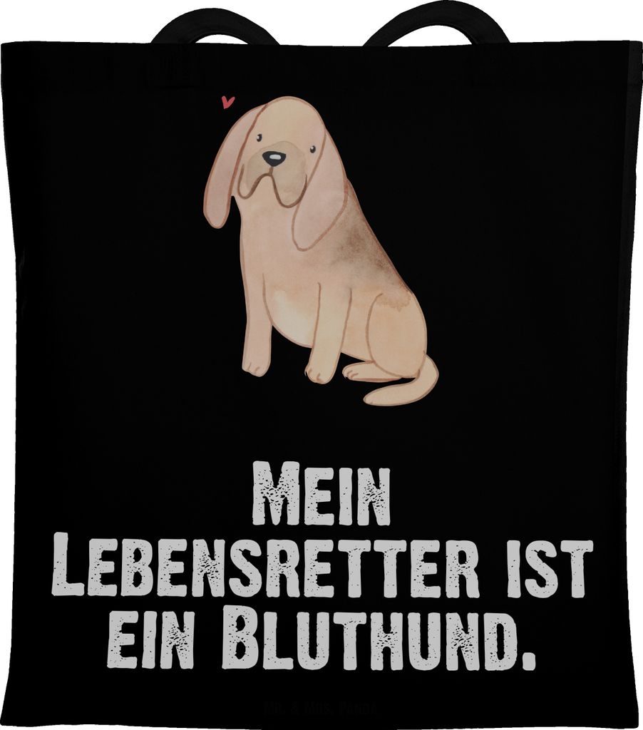 Mr. & Mrs. Panda Jutebeutel Bloodhound Lebensretter - Schwarz - Geschenk, Tote Bag, St. Hubertushund, Schultasche, Uni Tasche, Stoffbeutel, Bluthun...
