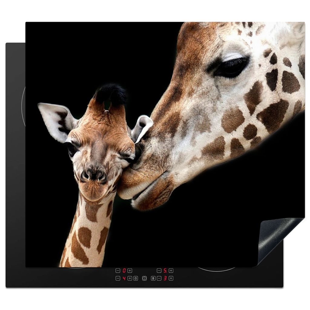 KitchenYeah Herdabdeckplatte Giraffe - Tiere - Schwarz - Porträt - Tiere , 58x51cm, Küche Deko, Glaskeramikkochfeld Herdabdeckung, Abdeckplatte...