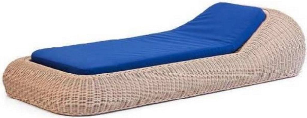 Casa Padrino Luxus Gartenliege Naturfarben / Blau 238 x 100 x H. 50 cm - Handgewebte Wetterbeständige Liege - Moderne Poolliege - Garten Möbel - ...