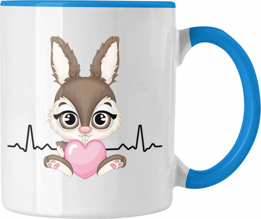 Trendation - Hasen Tasse Geschenk Hasen-Besitzer Kaninchen Kinder Herzschlag (Blau)