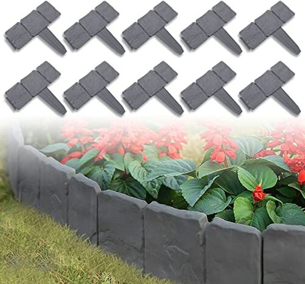 Rasenkante Kunstoff in Steinoptik 15m Beetumrandung Mähkante Beeteinfassung Randsteine Kunststoff für Palisade Garten 25cm x 23cm(L x H) - 60 St...