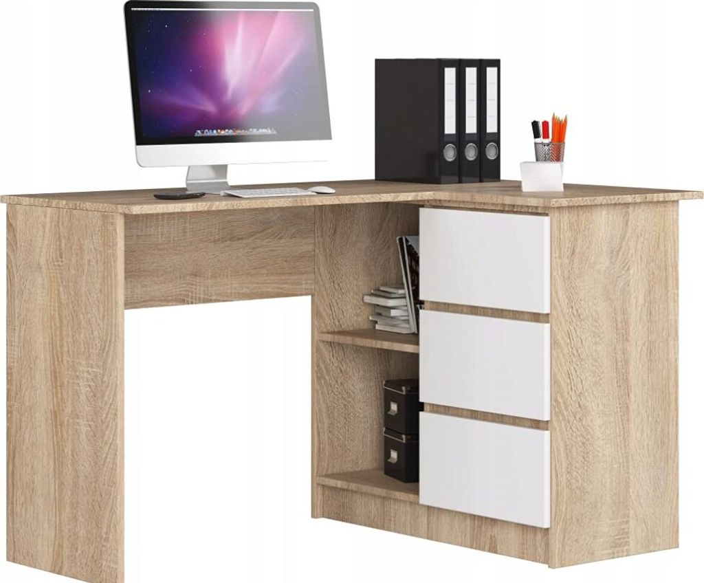 BDW, Eckschreibtisch rechts, 3 Schubladen, 4 Regale, Eiche Produktbild 