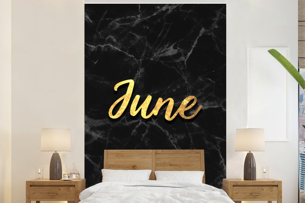MuchoWow Fototapete für Wohnzimmer oder Schlafzimmer Wandtapete Vinyl Motivtapete Kalender - Juni - Gold - Marmor - 160x240 cm - Vinyltapete