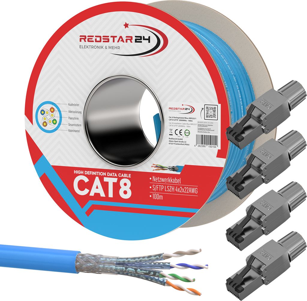 Cat 8 Verlegekabel Netzwerkkabel CAT 8.1 Kabel Ethernet LAN Cat8 RJ45 Stecker 50m Keine Wahl