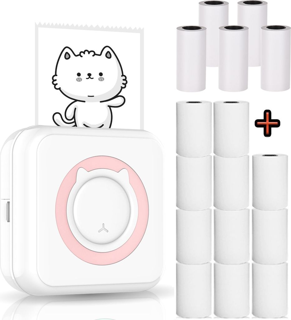 Mini-Drucker Fotodrucker fuer Smartphone Bluetooth Sofortbild-Thermodrucker mit 11 Thermopapier Kompatibel mit iOS Android +5 Rollen Selbstklebende...