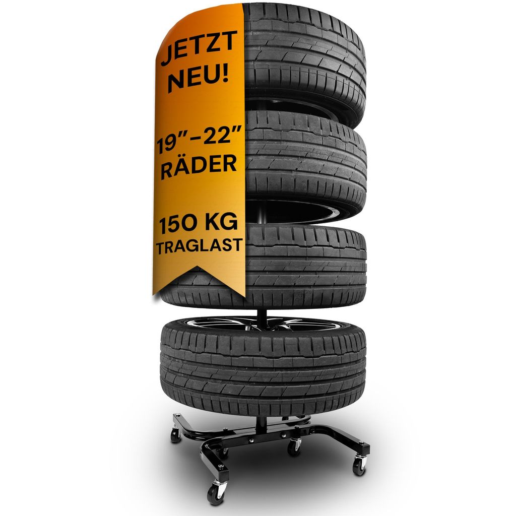ALL Premium Felgenbaum für Autoreifen bis 295mm 150kg Traglast - Reifenständer 4 Reifen oder Reifenbaum 4 Reifen als Felgenbaum Fahrbar