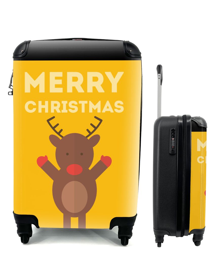 MuchoWow Koffer Handgepäck Trolley Rollkoffer Kleine Reisekoffer mit 4 Rollen - Weihnachten - Zitate - Illustration - Rentier - Frohe Weihnachte...