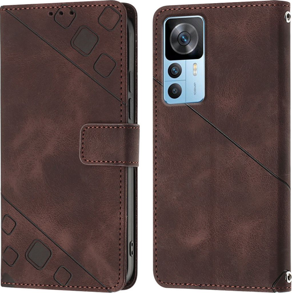 Hülle für Xiaomi 12T / 12T Pro / Redmi K50 Ultra Prägung Flip Leder Brieftasche Schutzhülle mit Ständer Braun