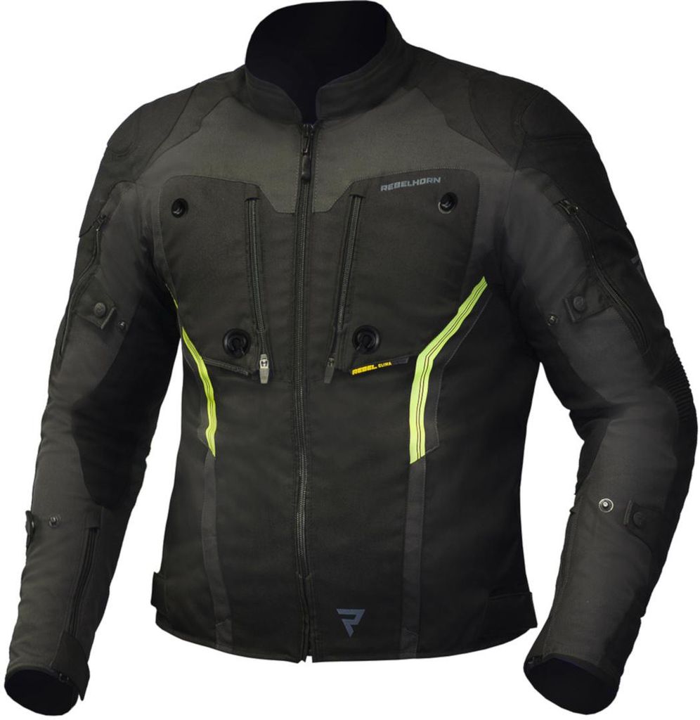 Veste textile Rebelhorn Borg pour moto, noir/gris/jaune, S Image du produit 