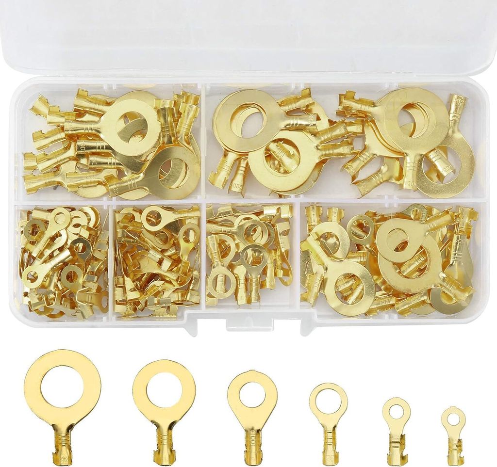 150 Stk Ringkabelschuh Set, Ring Kabelschuh Set Messing Ring Kabelschuhe Ring-Terminals aus kupfer nicht isolierte Kit M3 M4 M5 M6 M8 M10
