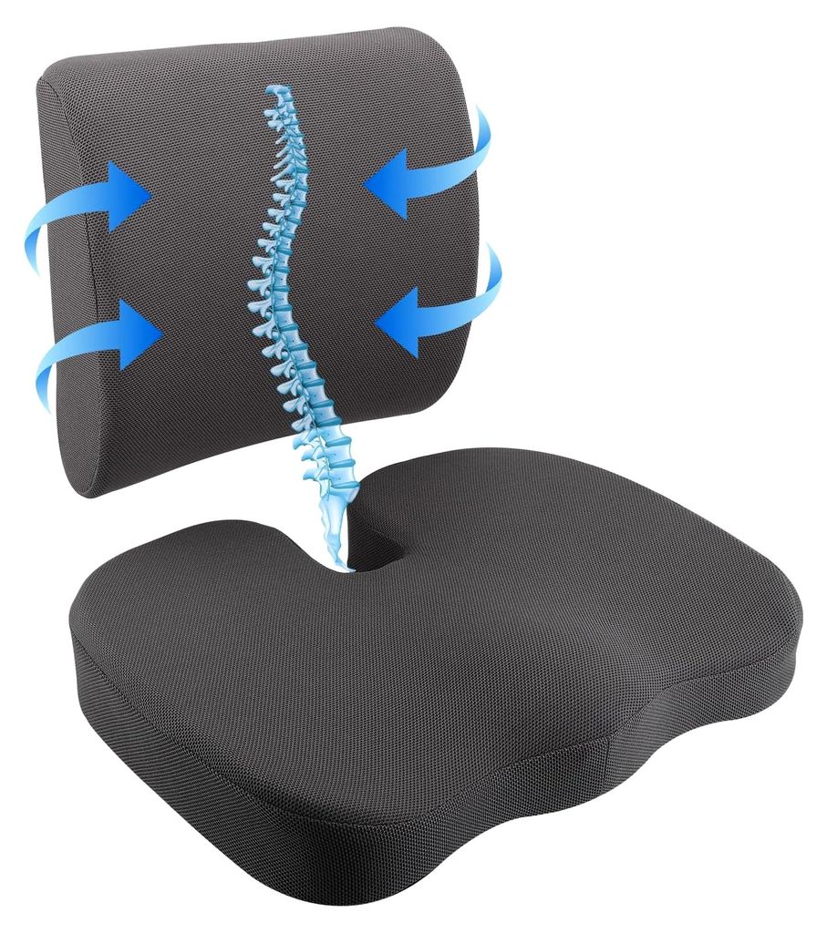2-in-1 Sitz- und Rückenkissen Set, Ergonomisches Sitzkissen mit Lendenkissen und Sitzpolster für Stuhl, Steißbeinkissen, Hämorrhoiden Sitzkisse...