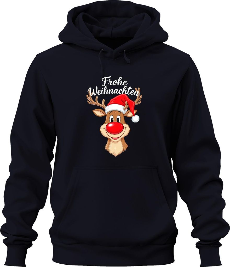 Frohe Weihnachten Rudolph rote Nase Weihnachtsmütze Kinder Lustig Uni Hoodie Kapuzenpullover, Navy, L