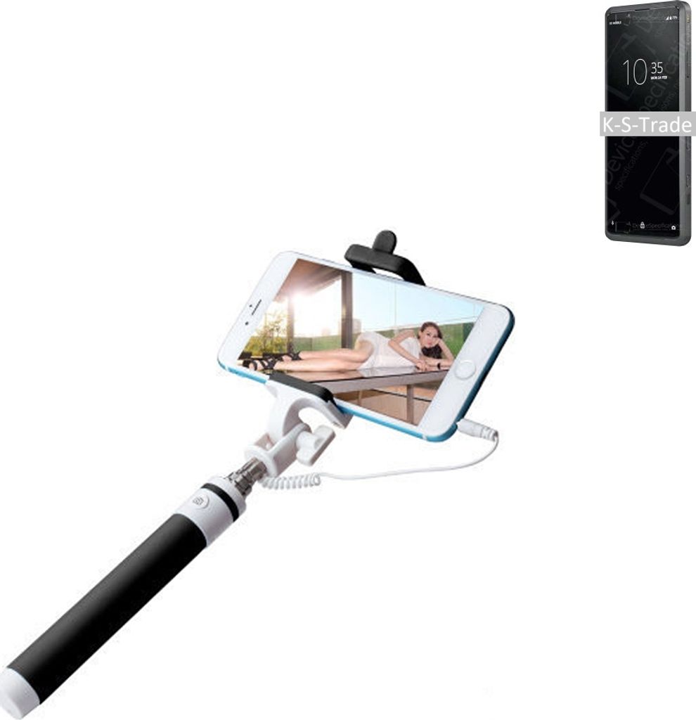 K-S-Trade Selfie Stick kompatibel mit Sony Xperia Pro Selfiestick kabelgebunden Monopod mit Kabel Stab Stange Selfportrait Handheldstick schwarz 1x