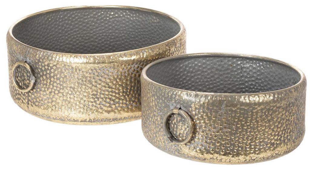 2er-Set Deko-Schalen im Antik-Look, Goldenes Metall, Vintage Übertopf, Gehämmert, Ø37/31cm, Vielseitig