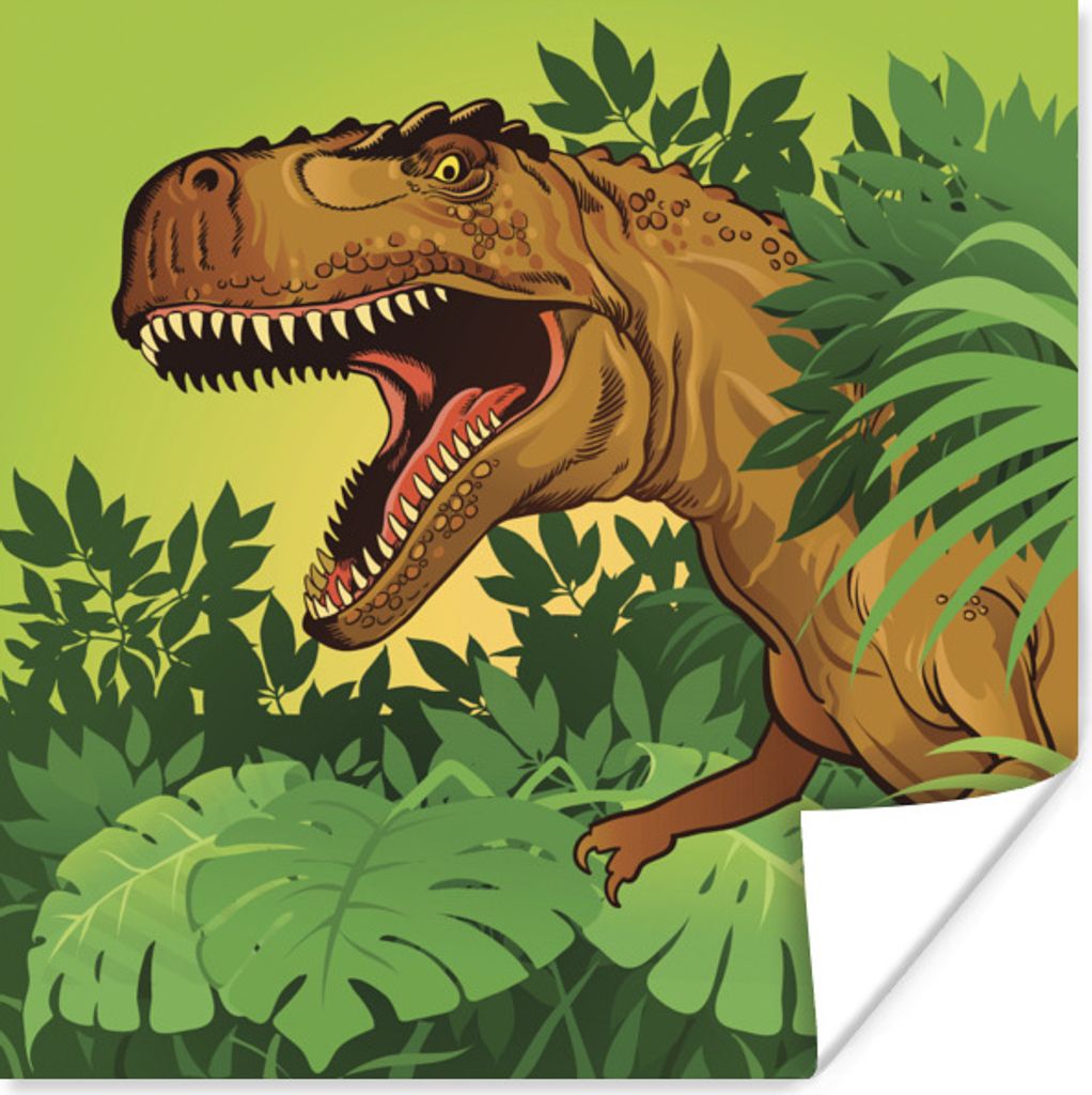 MuchoWow Poster Dinosaurier - Pflanzen - Braun - Illustration - Kinder - Baby - Junge 75x75 cm - Wand Dekoration