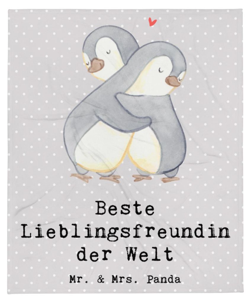 Mr. & Mrs. Panda Bettdecke Pinguin Beste Lieblingsfreundin der Welt - Grau Pastell - Geschenk, Sofaüberwurf, Kuscheldecke, Tagesdecke, Geschenkide...