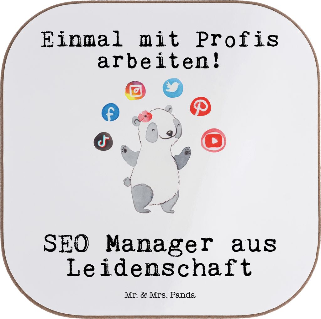 Mr. & Mrs. Panda Untersetzer für Gläser SEO Manager Leidenschaft - Weiß - Geschenk, Tischuntersetzer, Holzuntersetzer, Digital Marketing, Suchma...