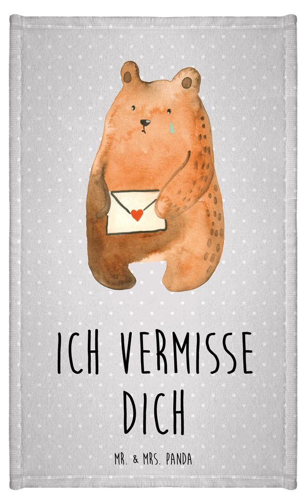 Mr. & Mrs. Panda Handtuch Bär Liebesbrief - Grau Pastell - Geschenk, Klein, Teddy, Mini-Handtuch, Partner, Liebeskummer, Gäste-WC, Motiv, gäste ...