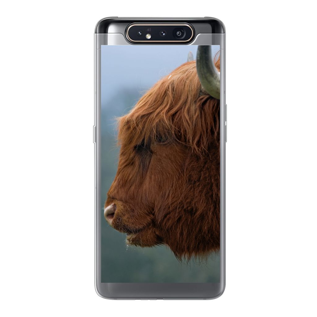 MuchoWow Handyhülle Schutzhülle Hülle für Samsung Galaxy A80 Schottische Highlander - Tiere - Nebel Silikon Softcase Handy Hülle - Schutzdeckel