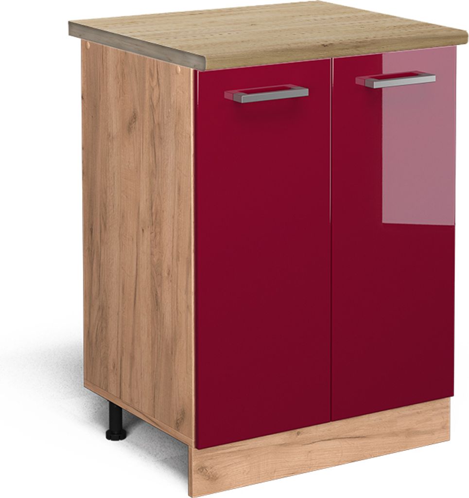 Küchenunterschrank Vicco R-Line Rot Hochglanz 60 cm , AP Eiche, Model 46109