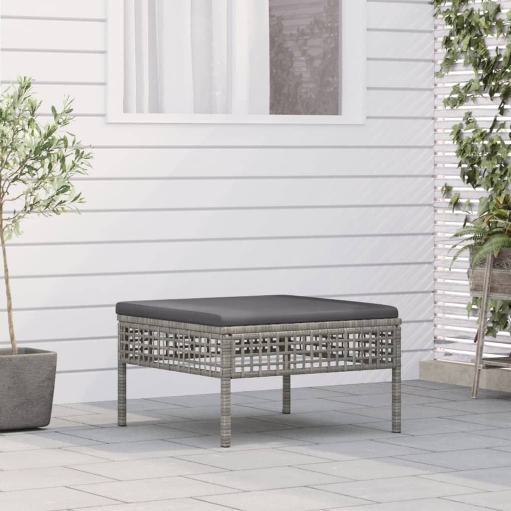 The Living Store Gartenhocker mit Kissen Grau Poly Rattan