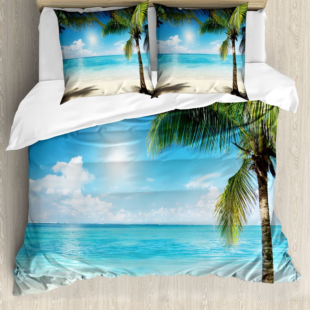 ABAKUHAUS Tropical Beach Bettbezug, Coconut Schatten, Milbensicher Allergiker geeignet mit Kissenbezügen, 200 cm x 200 cm - 80 x 80 cm, Aqua Cocon...