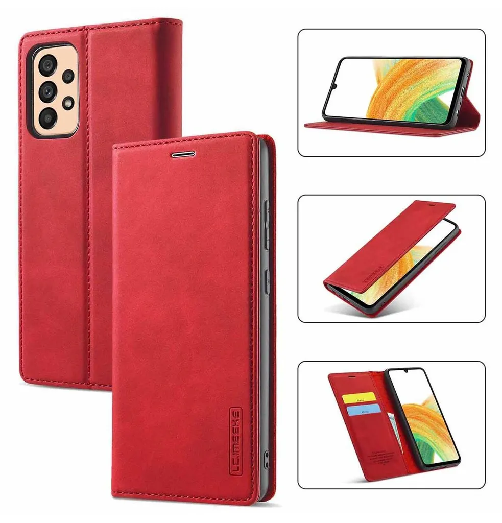 Custodia Portafoglio Con Chiusura Magnetica Per Samsung Galaxy A21 - Pelle PU Rossa Con Supporto E Slot Carte - 4