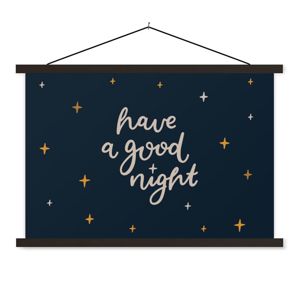 MuchoWow Textilposter Sprichwörter - Eine gute Nacht - Kinder - Zitate - Kinder - Baby 120x80 cm mit schwarzem Rahmen - Wanddeko