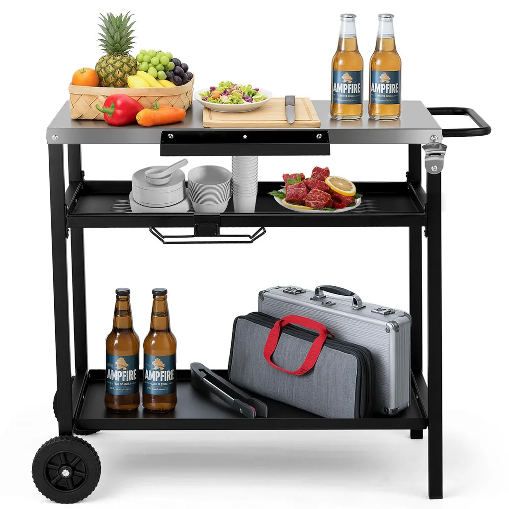 Table d'appoint outdoor inox 85x50cm avec 3 étagères de stockage pro