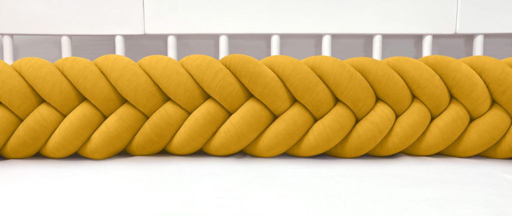 Bettschlange 120 cm Gold – geflochtene Bettumrandung fürs Babybett, Velours, Modell MAXIBRAID | Letino