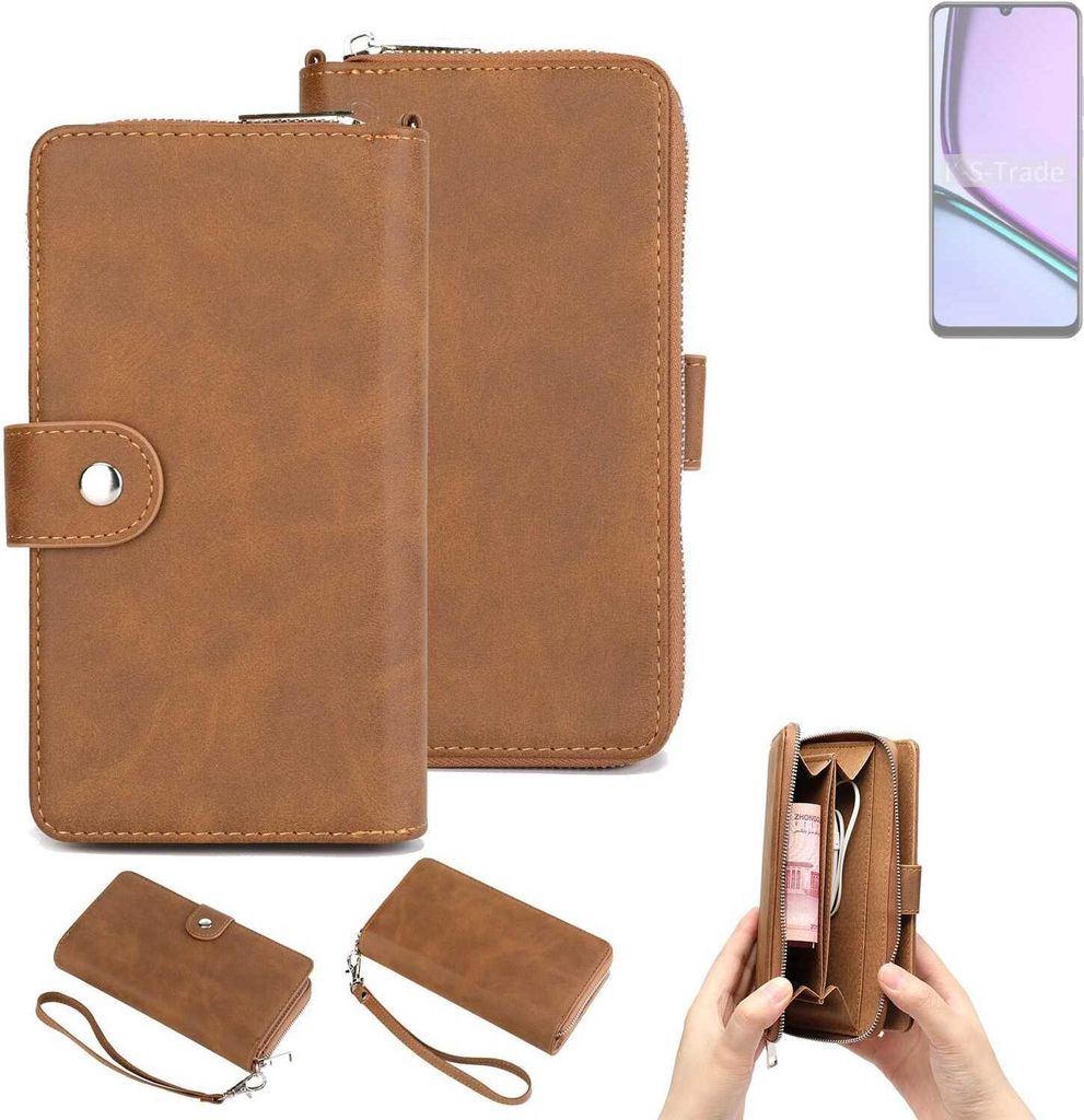 K-S-Trade Handyhülle Schutzhülle kompatibel mit Realme Nazro N61 & Portemonnee Tasche Handytasche Case Etui Geldbörse Wallet braun (1x)