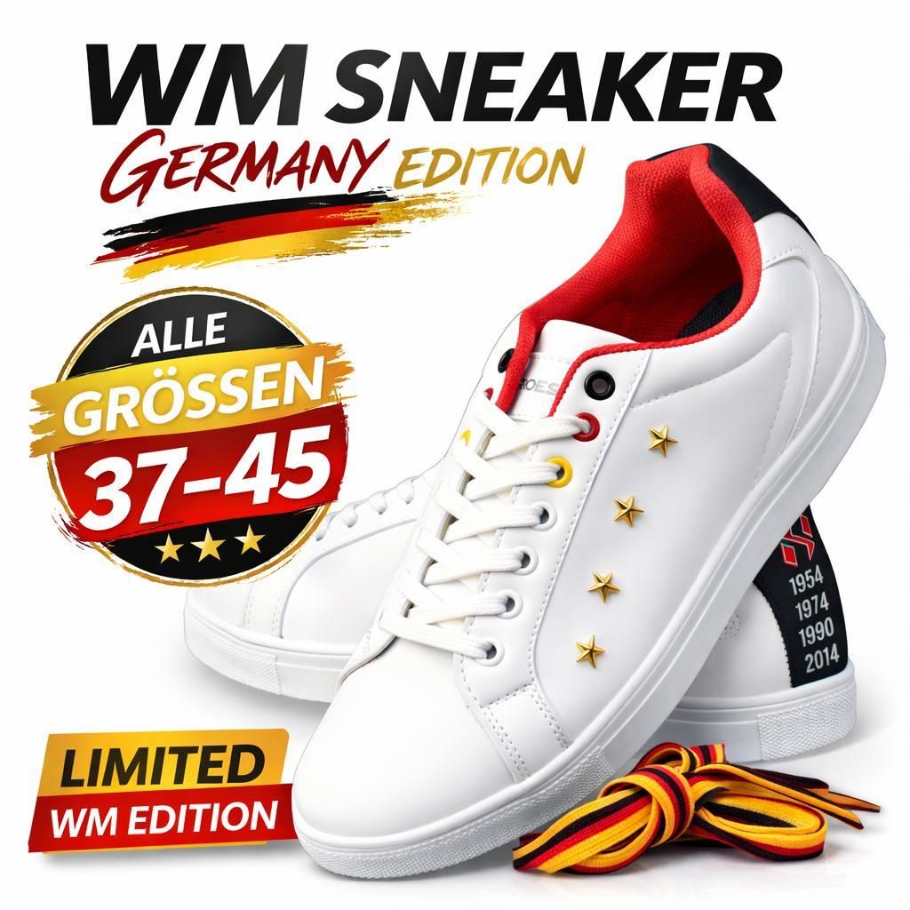 Weiße Sneaker Damen Herren Turnschuhe Sportschuhe modisch bequem Germany Tennis Freizeit Sport Gr. 42