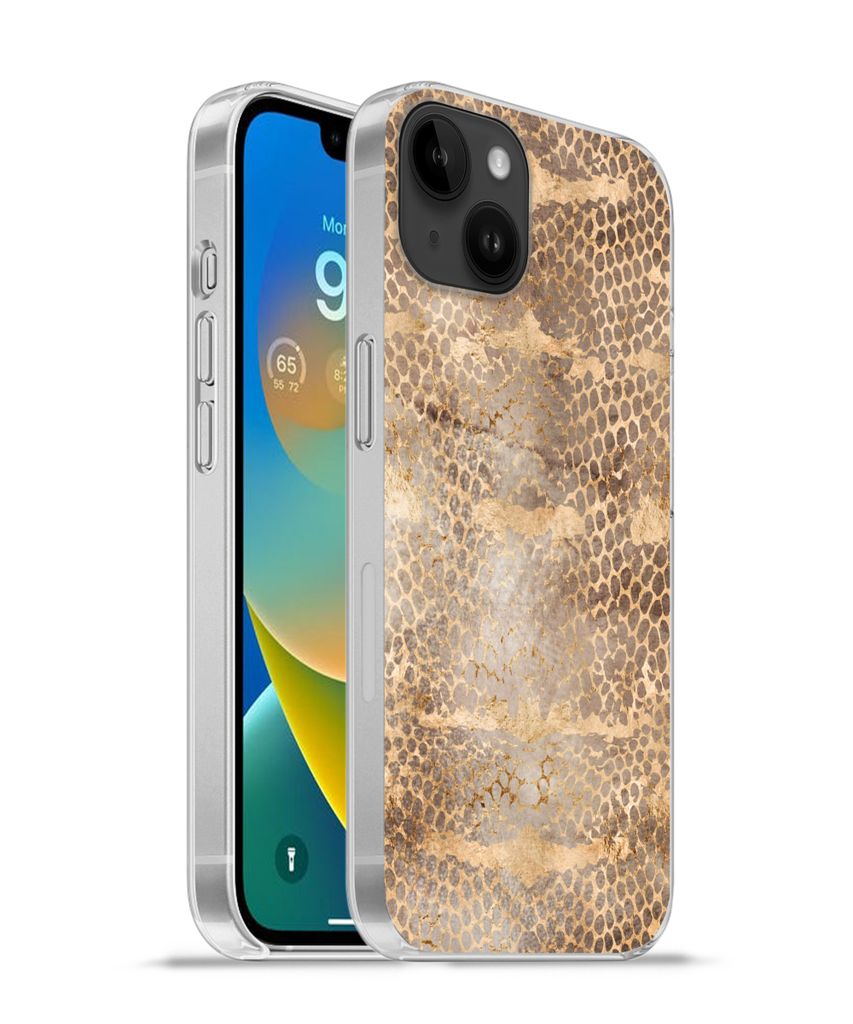 MuchoWow Handyhülle Schutzhülle Hülle für Apple iPhone 14 Plus - Soft case Schlangendruck - Gold - Braun Silikon Softcase Handy Hülle - Abbi...