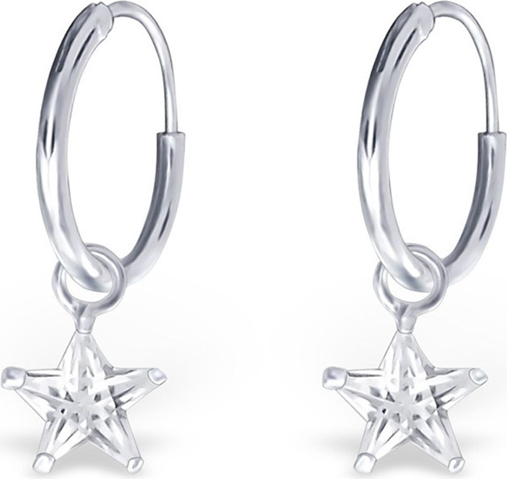 Creolen für Kinder: Mädchen 925 Silber Ohrringe mit Zirkonia Stern CZ Crystal