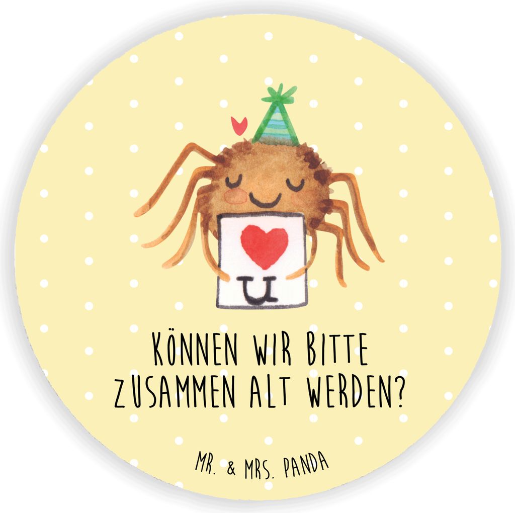 Mr. & Mrs. Panda Kühlschrankmagnet Spinne Agathe Brief - Gelb Pastell - Geschenk, Liebesgeschenk, Heiratsantrag, Runder Magnet, Ich Liebe Dich, Ve...