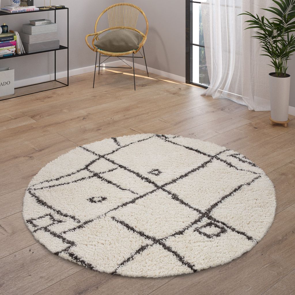 Hochflor Teppich Wohnzimmer Shaggy Skandinavisch Fransen Produktbild 