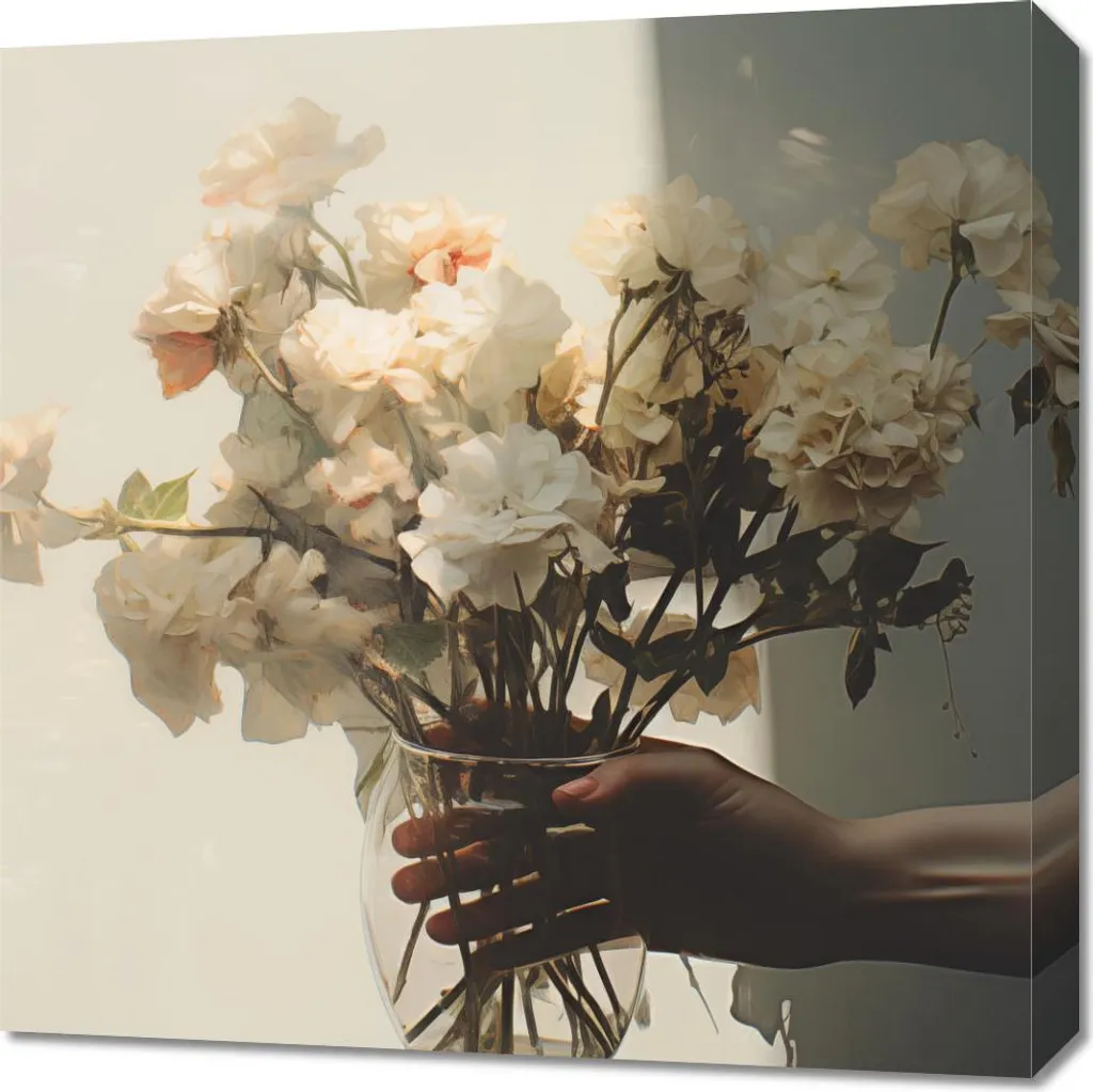 Quadro 60x60 cm Bouquet Fiori Moderno - Tela Canvas per Arredo Casa