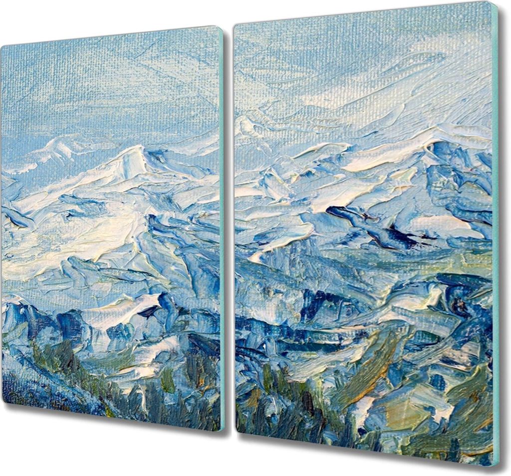 Coloray Kochplattenabdeckung Herdabdeckplatte 2x30x52 cm Hackbrett Schneidebrett Küchenbrett - Gemälde Winter Berge
